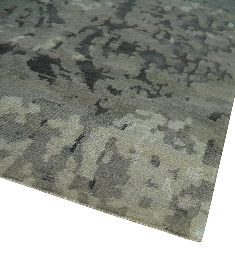 Gray and Silver Modern Abstract Hand knotted 6x9 Wool and Art Silk Area Rug