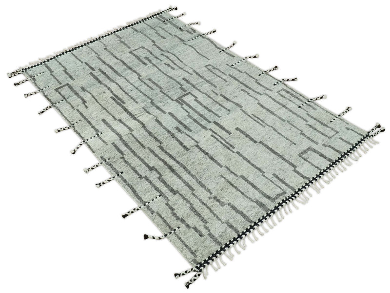 Gray and Taupe Hand Knotted Modern Stripes Deign 5x8 wool area rug