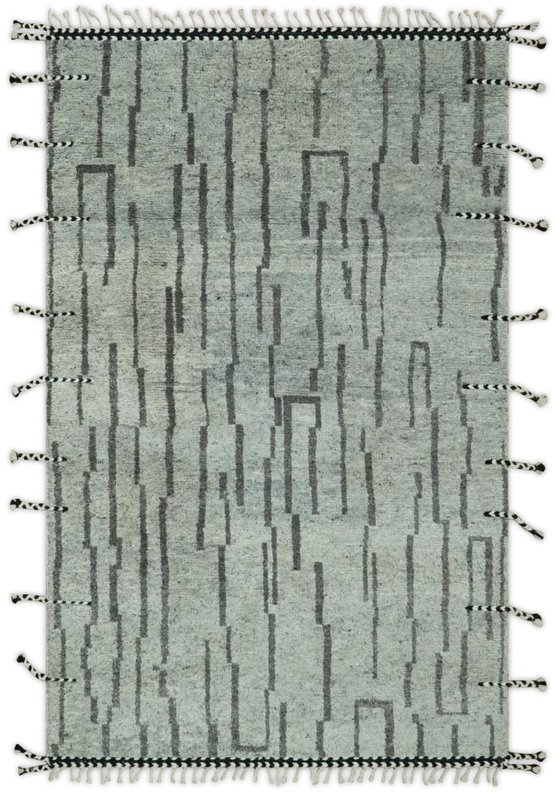 Gray and Taupe Hand Knotted Modern Stripes Deign 5x8 wool area rug