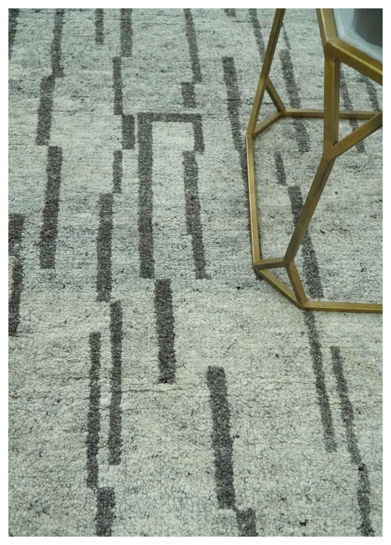 Gray and Taupe Hand Knotted Modern Stripes Deign 5x8 wool area rug