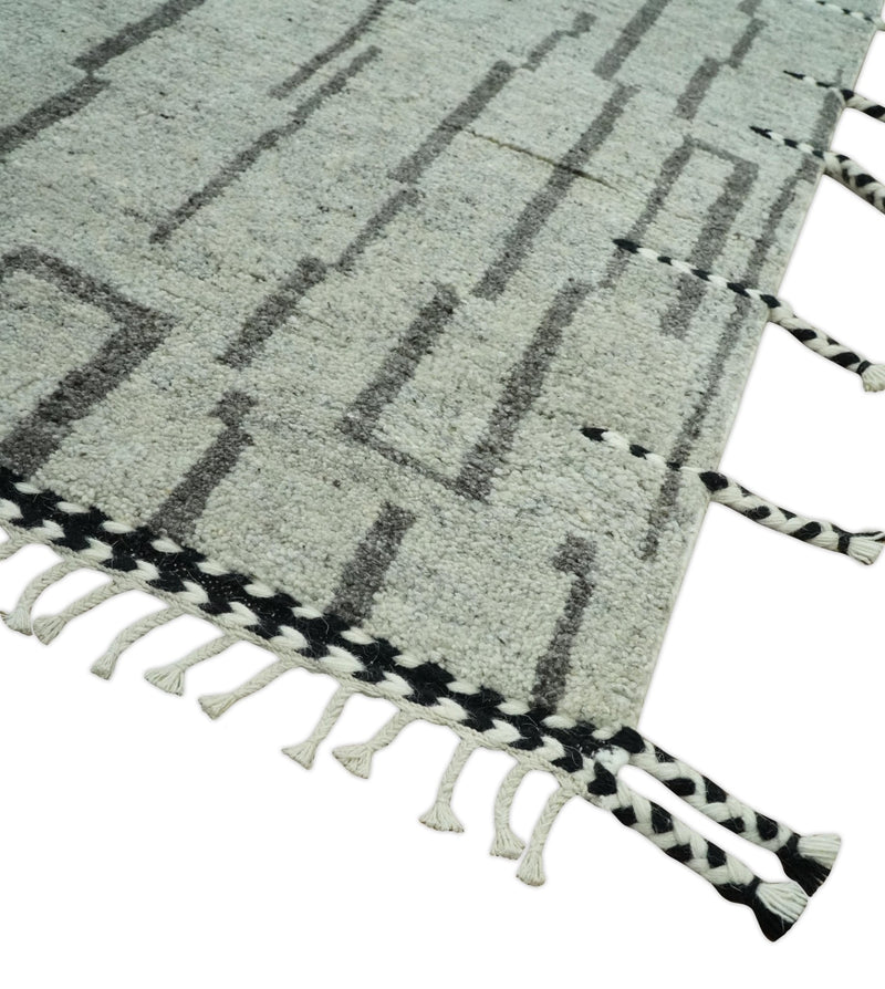 Gray and Taupe Hand Knotted Modern Stripes Deign 5x8 wool area rug