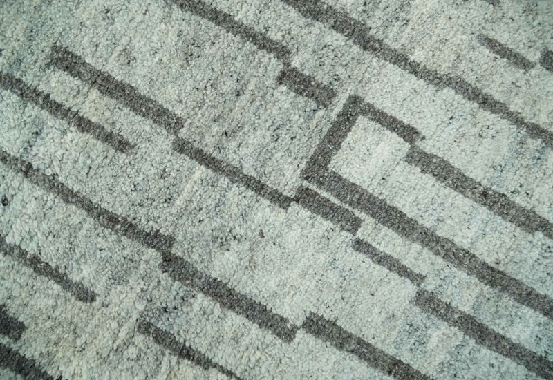 Gray and Taupe Hand Knotted Modern Stripes Deign 5x8 wool area rug