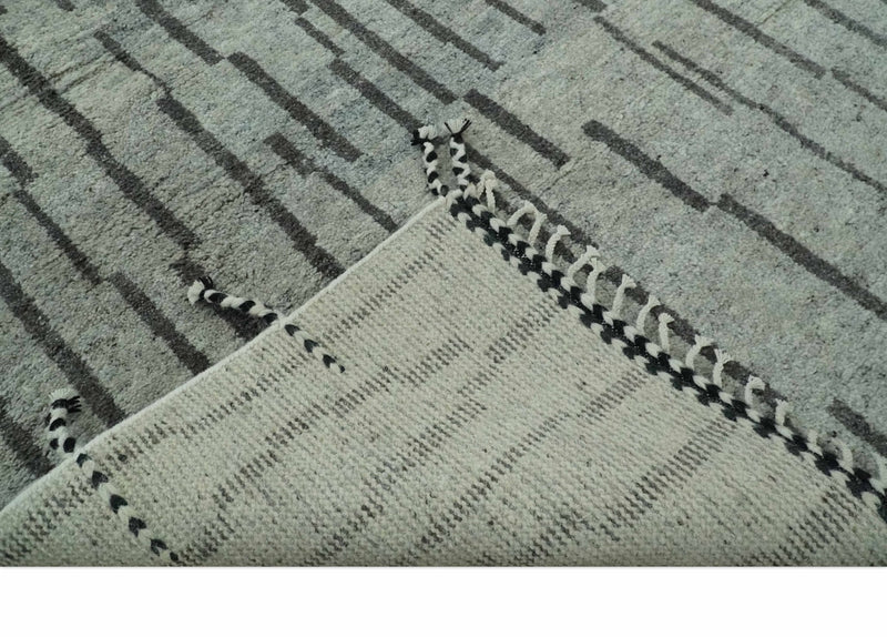 Gray and Taupe Hand Knotted Modern Stripes Deign 5x8 wool area rug