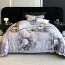 GobekUsa Flowers Pattern Brushed Bedding Set: Duvet Cover, Bed Sheet, Fitted Sheet, Pillowcase 4Pcs