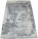 Modern Abstract Gray and Ivory Hand Loom Viscose 5x8 Area Rug