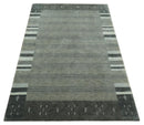 5x8 Gray, Charcoal and Ivory with Striped Wool Hand Woven Southwestern Lori Gabbeh Rug| KNT27
