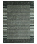 5x8 Gray, Charcoal and Ivory with Striped Wool Hand Woven Southwestern Lori Gabbeh Rug| KNT27