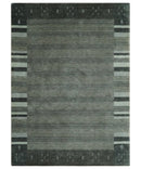 5x8 Gray, Charcoal and Ivory with Striped Wool Hand Woven Southwestern Lori Gabbeh Rug| KNT27