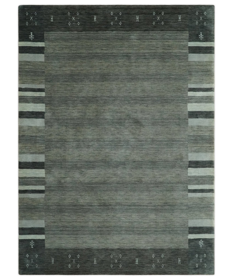 5x8 Gray, Charcoal and Ivory with Striped Wool Hand Woven Southwestern Lori Gabbeh Rug| KNT27