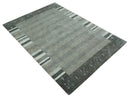 Gray Charcoal Ivory Striped Wool Hand Woven Southwestern Rug 5x8