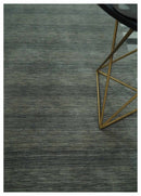 Gray Charcoal Ivory Striped Wool Hand Woven Southwestern Rug 5x8