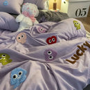 GobekUsa Cotton Cartoon Towel Embroidery Bedding Set: Quilt Cover, Bed Sheet, Pillowcases