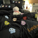 GobekUsa Cotton Cartoon Towel Embroidery Bedding Set: Quilt Cover, Bed Sheet, Pillowcases