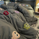 GobekUsa Cotton Cartoon Towel Embroidery Bedding Set: Quilt Cover, Bed Sheet, Pillowcases