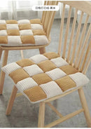 Gray & cream plaid corduroy cushion dining room chair pad by Decorbites