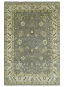Gray, Ivory and Beige 6x8.8 Hand Knotted Traditional Oushak wool area rug by The Rug Decor