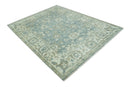 Gray, Ivory and Green Hand Knotted Traditional Oriental Oushak 9x12 wool Area Rug by The Rug Decor