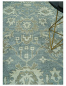 Gray, Ivory and Green Hand Knotted Traditional Oriental Oushak 9x12 wool Area Rug by The Rug Decor