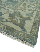 Gray, Ivory and Green Hand Knotted Traditional Oriental Oushak 9x12 wool Area Rug by The Rug Decor