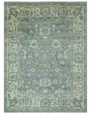 Gray, Ivory and Green Hand Knotted Traditional Oriental Oushak 9x12 wool Area Rug by The Rug Decor