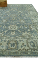 Gray, Ivory and Green Hand Knotted Traditional Oriental Oushak 9x12 wool Area Rug by The Rug Decor