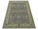 Gray, Ivory and Olive 6x9 Hand Knotted Traditional Oushak wool area rug by The Rug Decor