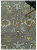 Gray, Ivory and Olive 6x9 Hand Knotted Traditional Oushak wool area rug by The Rug Decor