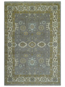 Gray, Ivory and Olive 6x9 Hand Knotted Traditional Oushak wool area rug by The Rug Decor