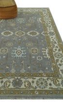 Gray, Ivory and Olive 6x9 Hand Knotted Traditional Oushak wool area rug by The Rug Decor