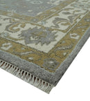Gray, Ivory and Olive 6x9 Hand Knotted Traditional Oushak wool area rug by The Rug Decor