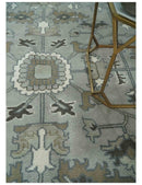 Gray, Ivory, Olive and Charcoal Hand Knotted Medallion 8x10 Traditional Oushak wool Area Rug