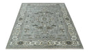 Gray, Ivory, Olive and Charcoal Hand Knotted Medallion 8x10 Traditional Oushak wool Area Rug