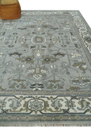 Gray, Ivory, Olive and Charcoal Hand Knotted Medallion 8x10 Traditional Oushak wool Area Rug