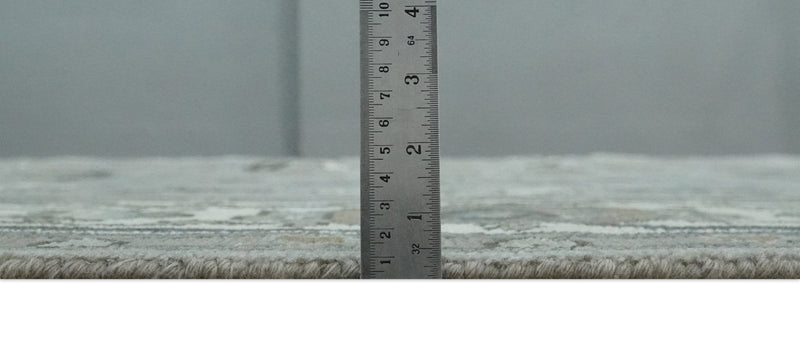 Gray, Ivory, Olive and Charcoal Hand Knotted Medallion 8x10 Traditional Oushak wool Area Rug