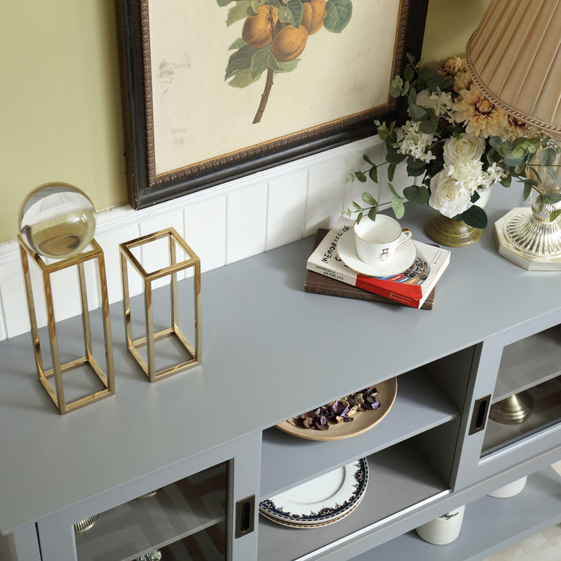 Gray MDF Console Cabinet with Sliding Door