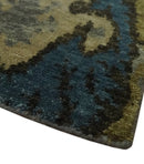 Gray, Teal, Beige and Silver Antique Ikat Design 8x10 wool Area Rug