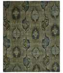 Gray, Teal, Beige and Silver Antique Ikat Design 8x10 wool Area Rug