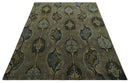 Gray, Teal, Beige and Silver Antique Ikat Design 8x10 wool Area Rug