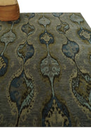 Gray, Teal, Beige and Silver Antique Ikat Design 8x10 wool Area Rug