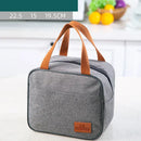 Gray textured insulated lunch bag kitchen thermal tote with leather handles by Decorbites