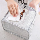 Gray textured insulated lunch bag kitchen thermal tote with leather handles by Decorbites