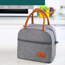 Gray textured insulated lunch bag kitchen thermal tote with leather handles by Decorbites