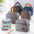 Gray textured insulated lunch bag kitchen thermal tote with leather handles by Decorbites