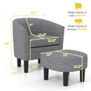 Barrel Club Chair with Ottoman Set Linen Fabric Accent Chair with Footrest by LJGDeals
