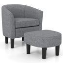 Barrel Club Chair with Ottoman Set Linen Fabric Accent Chair with Footrest by DirectDeals
