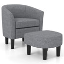 Barrel Club Chair with Ottoman Set Linen Fabric Accent Chair with Footrest by LJGDeals
