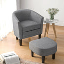 Barrel Club Chair with Ottoman Set Linen Fabric Accent Chair with Footrest by LJGDeals