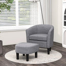 Barrel Club Chair with Ottoman Set Linen Fabric Accent Chair with Footrest by LJGDeals