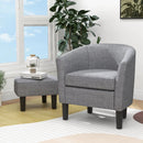 Barrel Club Chair with Ottoman Set Linen Fabric Accent Chair with Footrest by LJGDeals