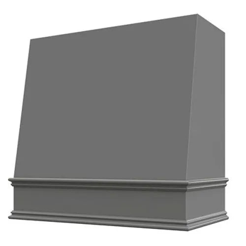 Grey Wood Range Hood With Angled Front and Decorative Trim - 30", 36", 42", 48", 54" and 60" Widths Available